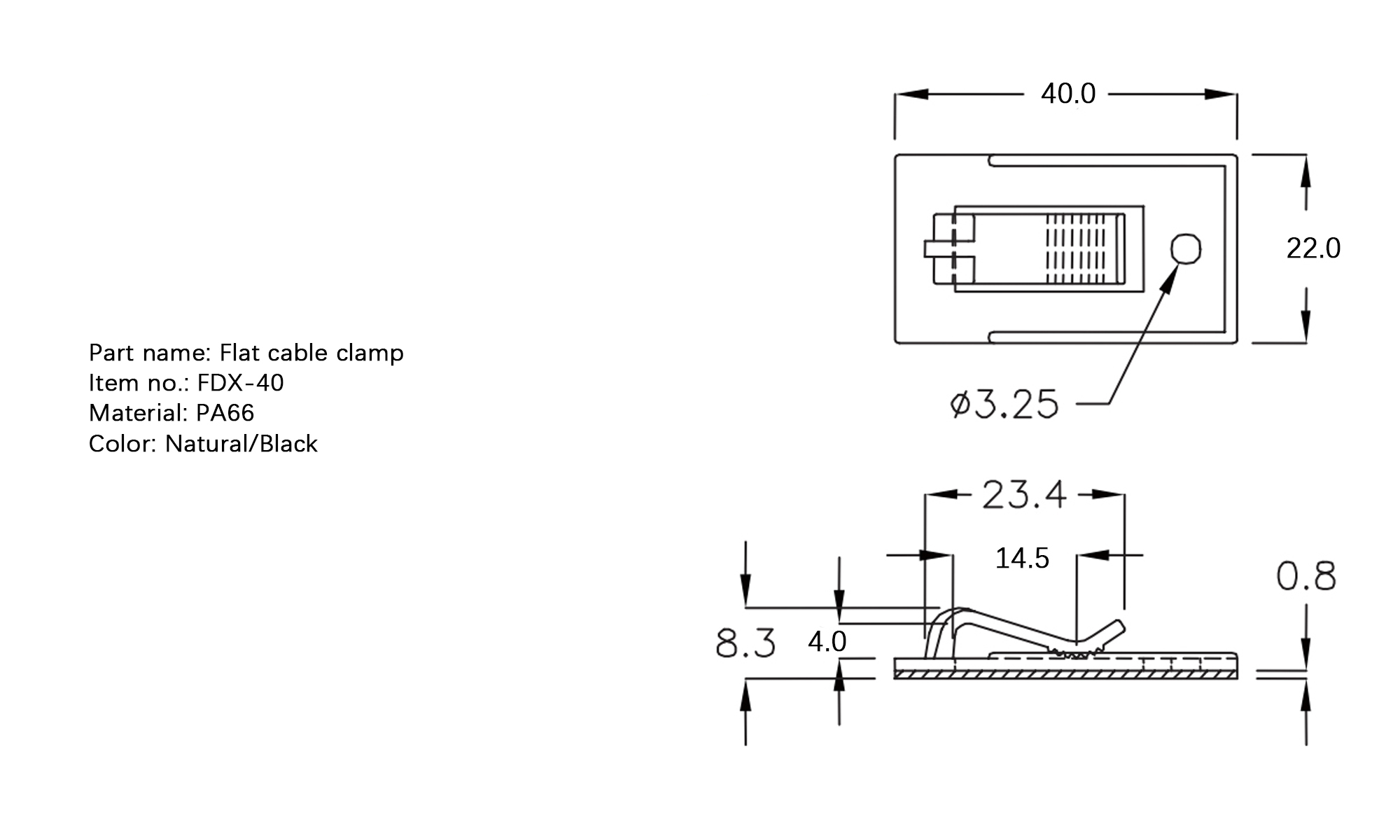 Plastic Flat Cable Clamp FDX-40